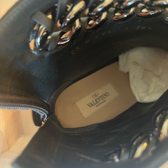 Valentino Garavani Black Suede Ankle Boots with Silver Chain Accent - Picture 4 of 10